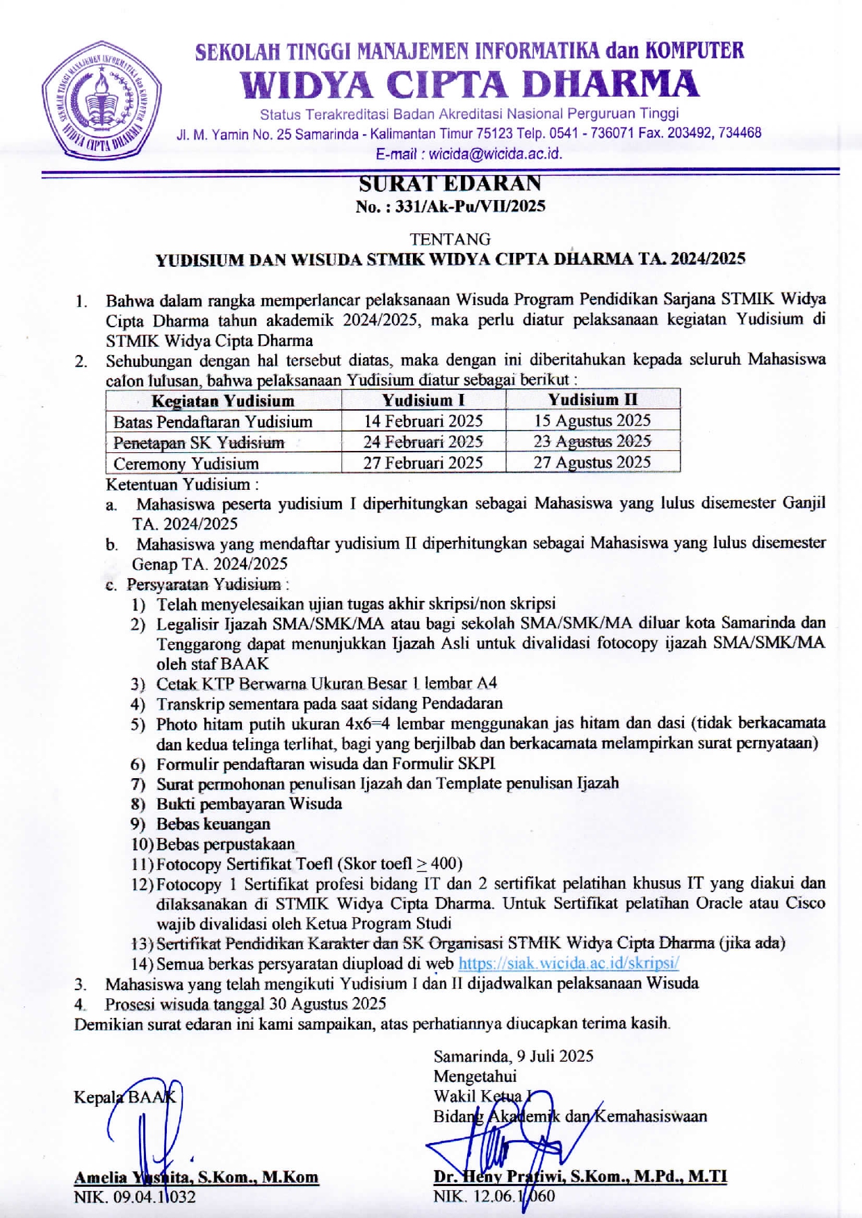 Pengumuman Pendaftaran Yudisium II 2025